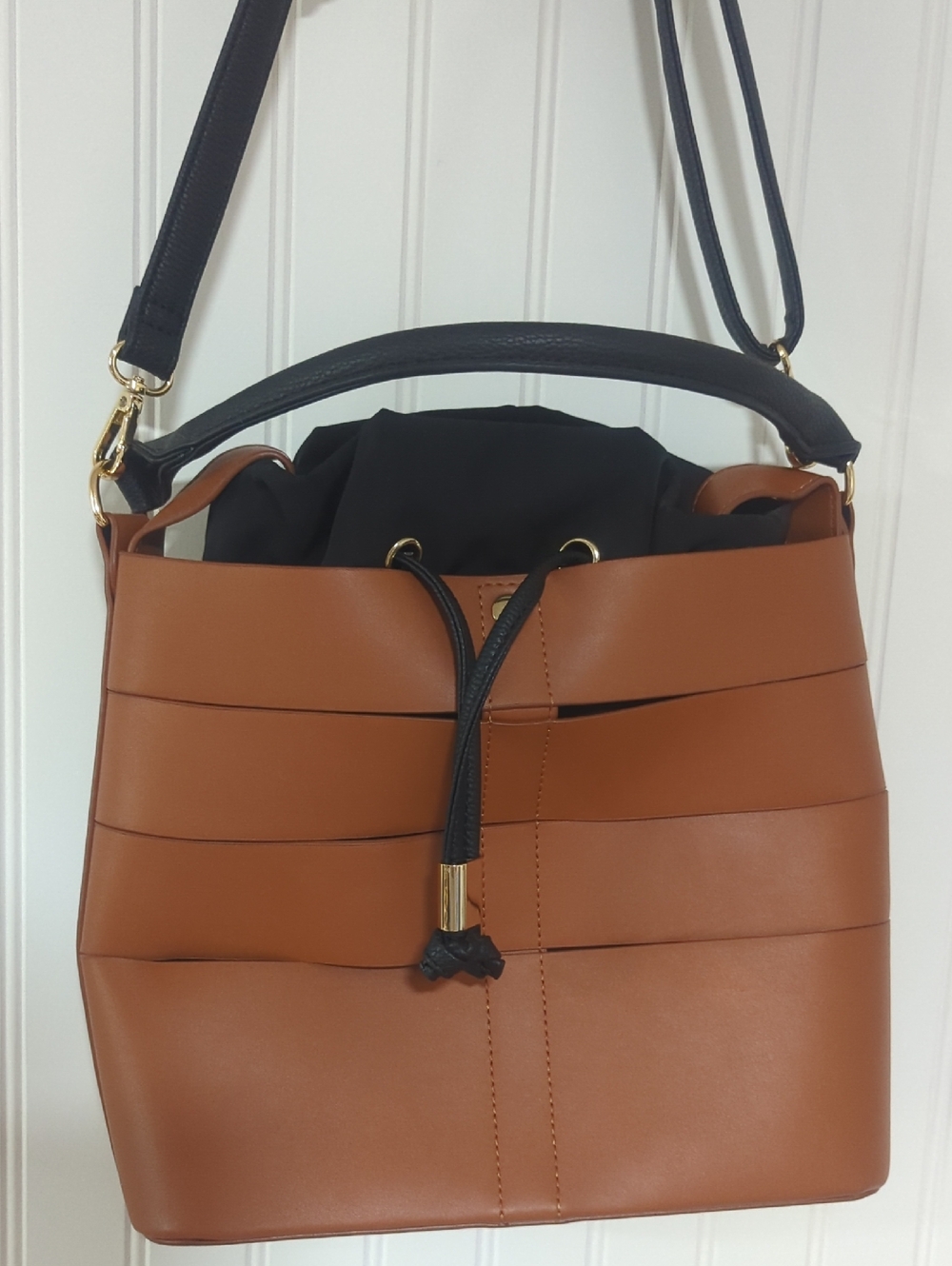 JustFab Tan and Black Bucket Crossbody Bag